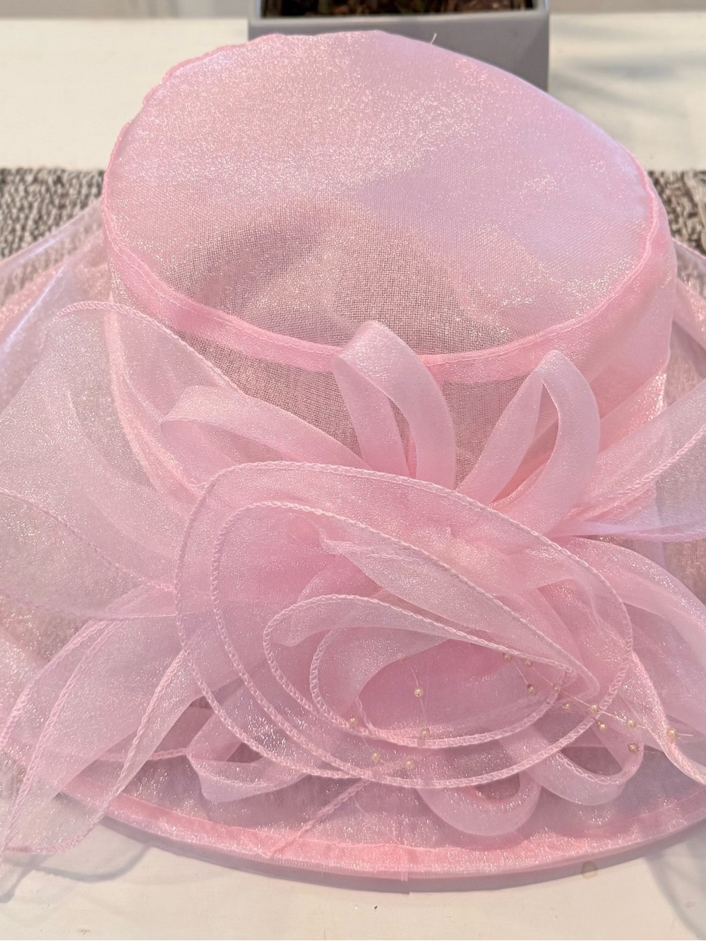 Women Derby Fascinator Hat Organza Church Wedding Light Pink - Picture 2 of 3
